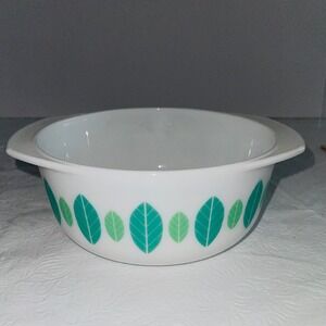 Modglass Now Designs Green Leaf White Glass Serving Bowl Handles 9 READ